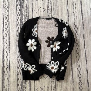 SHEIN Black and White Floral Cardigan